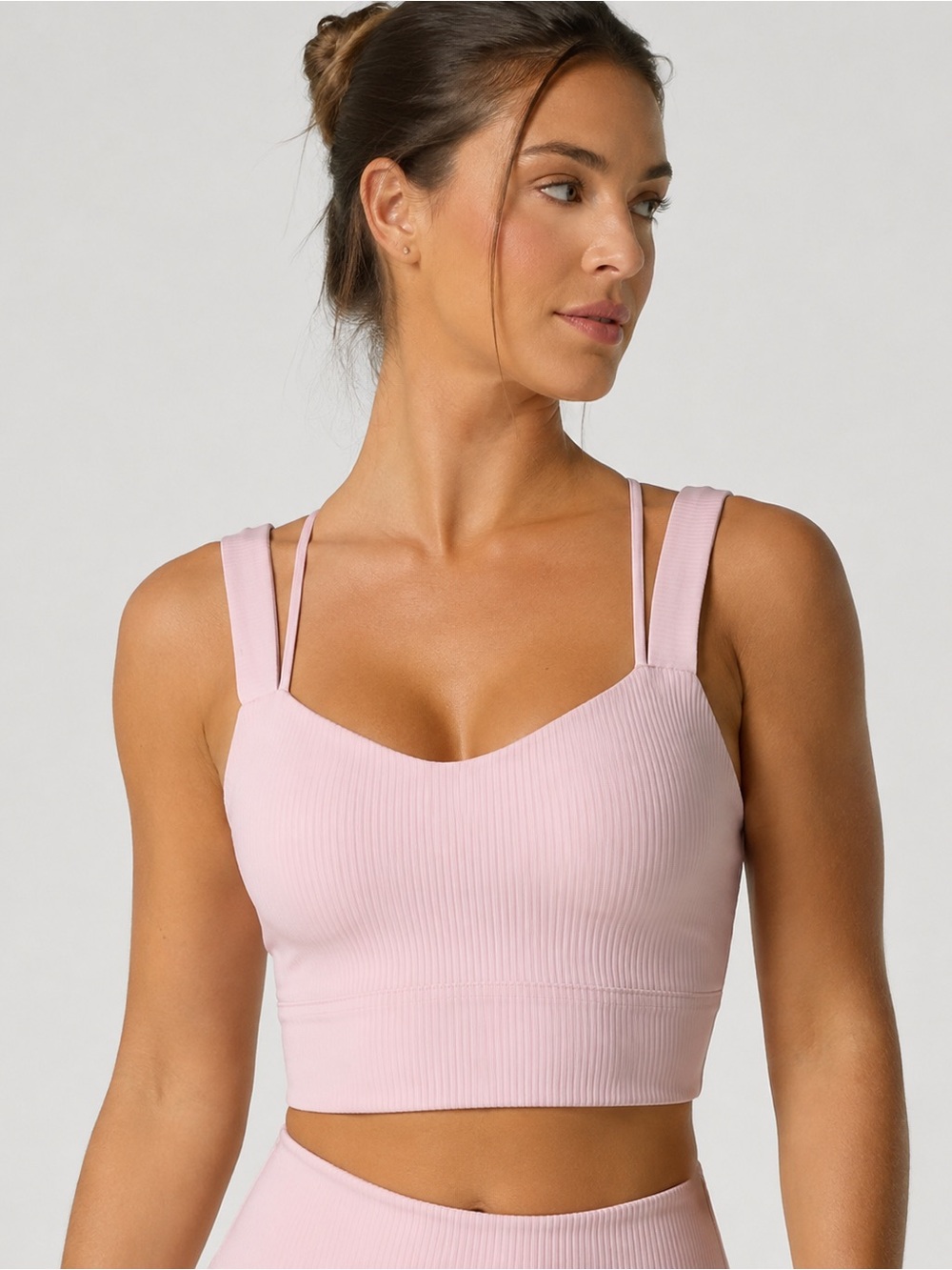 lululemon athletica Pink Ribbed Double-Strap Longline Bralette